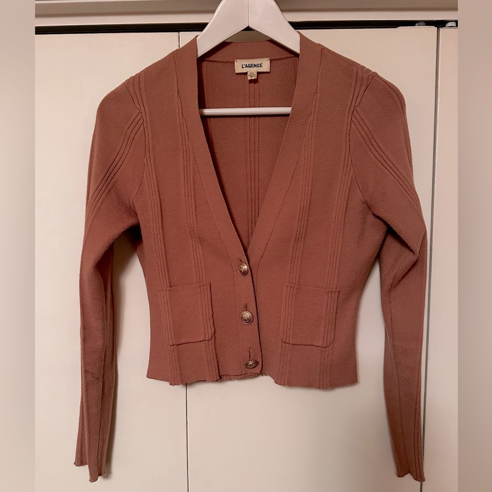 L'agence cropped caramel tan cardigan gold buttons XS